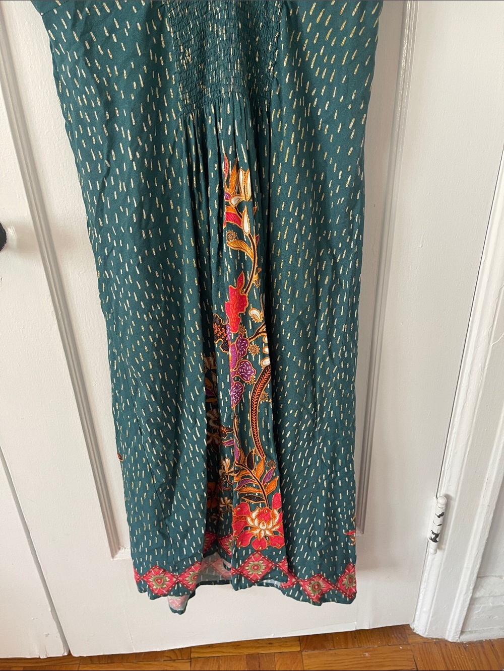 Anthropologie Bl-nk Tatiana Teal Floral V-Neck Midi Kaftan Dress - Picture 4 of 11